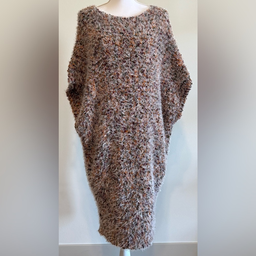NEW Umgee Women’s Multicolor Fuzzy Fringed Sleeveless Scoop-Neck Sweater Dress